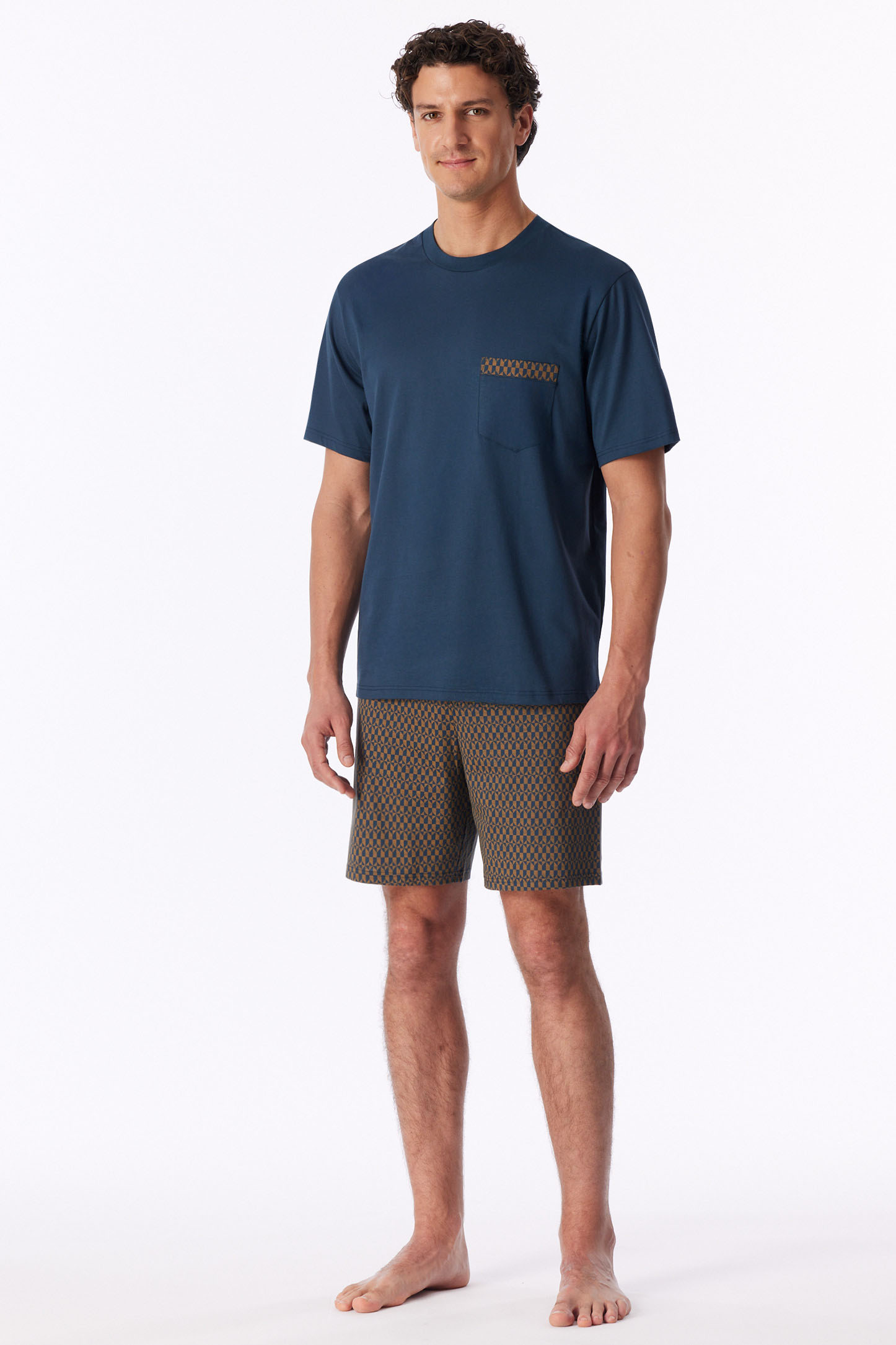 Schiesser shortama deep blue met geprinte broek
